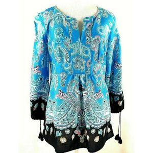 Ann Taylor Loft Womens Top Small Blue V Neck 3/4